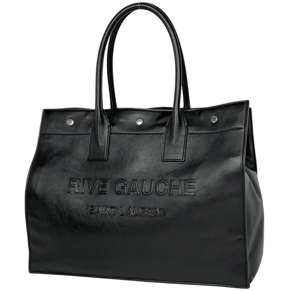 Saint Laurent Yves Rive Gauche Tote Bag Handbag Leather Black